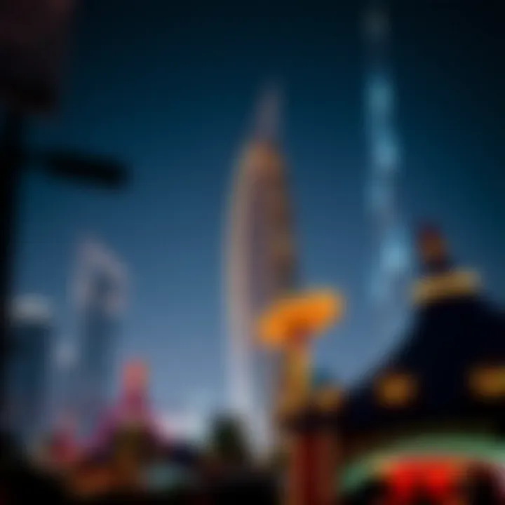 Exhilarating Adventures in Dubai's Theme Parks Thrilling amusement park rides against the skyline of Dubai