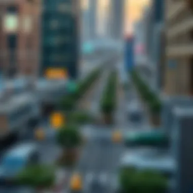 A bustling urban landscape illustrating the integration of parking within the city