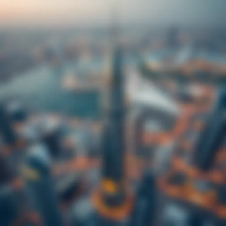 Sheikh Al Mur Tower in Dubai Skyline Aerial perspective of Sheikh Al Mur Tower amongst Dubai skyline