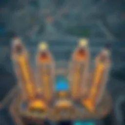 Aerial view of Sparkle Towers showcasing its unique design