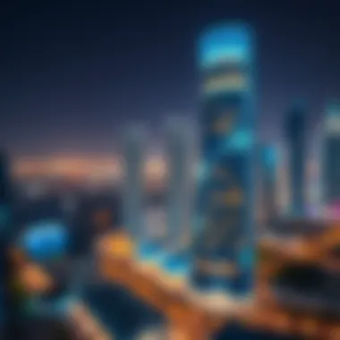 Night View of Sparkle Towers Night view of Sparkle Towers illuminated against the Dubai skyline