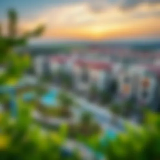 A panoramic view of Spring Meadows showcasing its lush greenery and modern architecture.