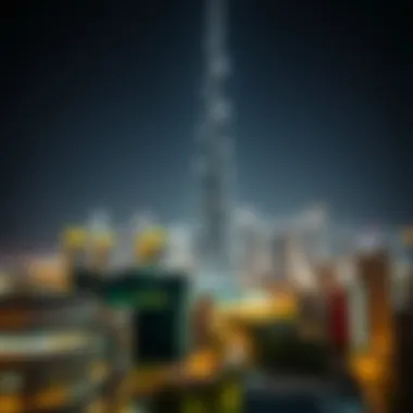 Nighttime Illumination of the Skyscraper Nighttime illumination of the skyscraper, emphasizing its impact on Dubai's skyline