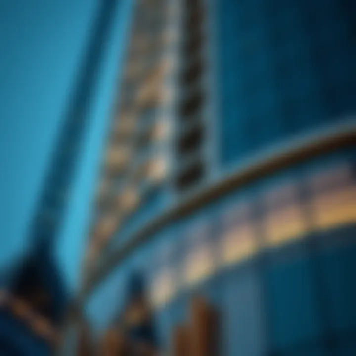 Close-up of design elements that define the Curve Building's facade