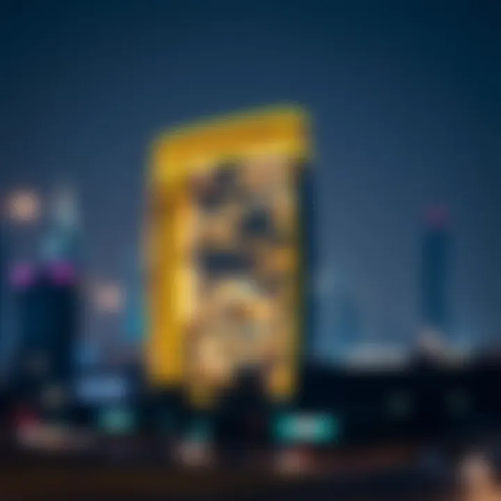 The Curve Building at night, illuminated against Dubai's skyline