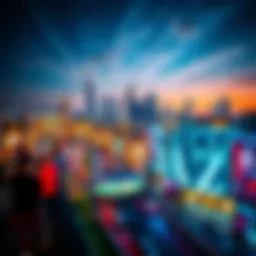 Dramatic skyline view of Dubai Mall at night showcasing its vibrant atmosphere.