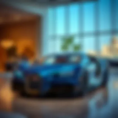 Showroom Elegance: Bugatti in Dubai Luxury Bugatti model showcased in a Dubai showroom