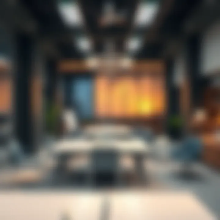 Interior view of a business center workspace