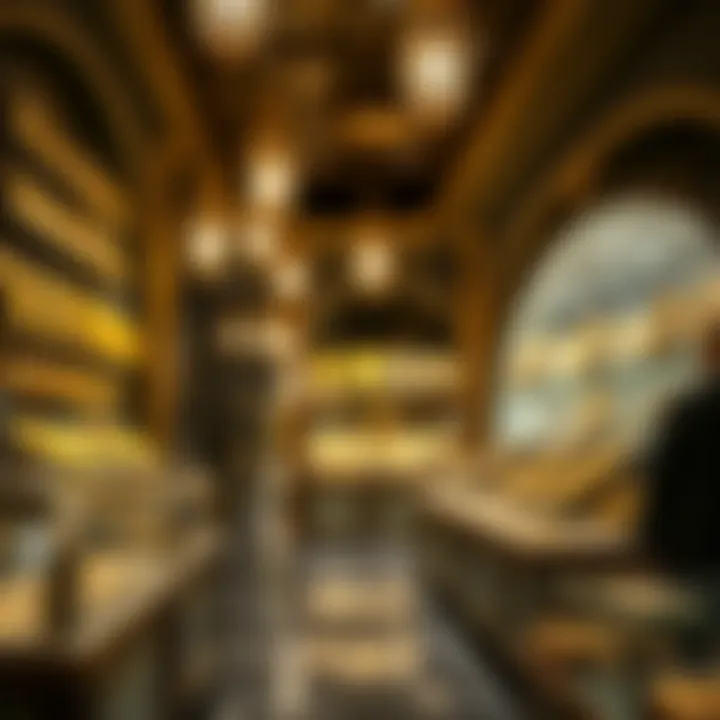 Dubai's Luxurious Gold Market An elegant gold market in Dubai showcasing a variety of gold jewelry.