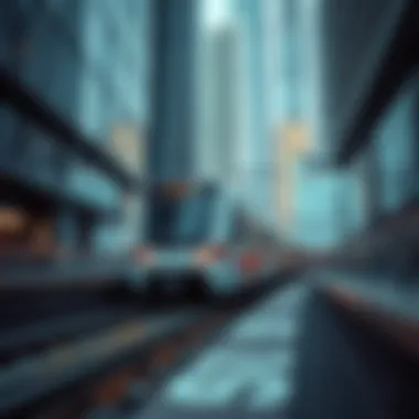 Dubai Metro train navigating through modern architecture