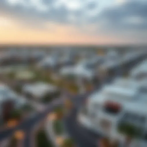 Aerial view of Majan showcasing its modern architecture and landscape