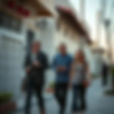 A walking interview in progress in a vibrant Dubai neighborhood