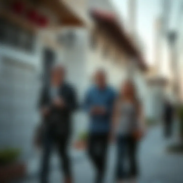 A walking interview in progress in a vibrant Dubai neighborhood