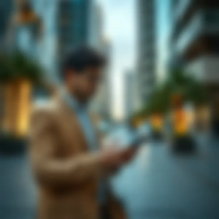 An agent using technology during a walking interview
