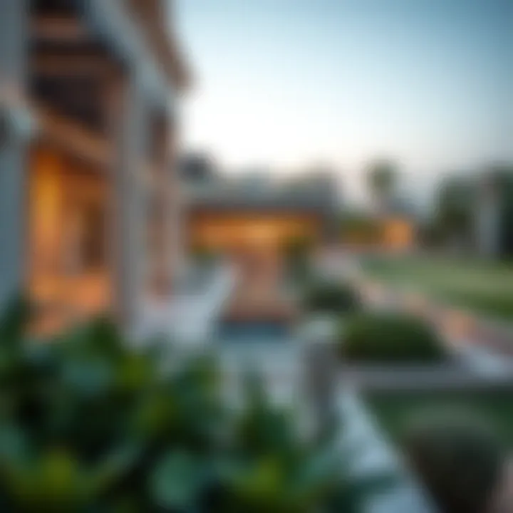 Architectural details of luxurious properties overlooking the golf course